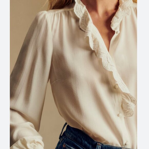 NWT Sezane Chlo Silk Blouse Ecru Ivory White French Classic Causal EU34/US2 - Picture 5 of 8